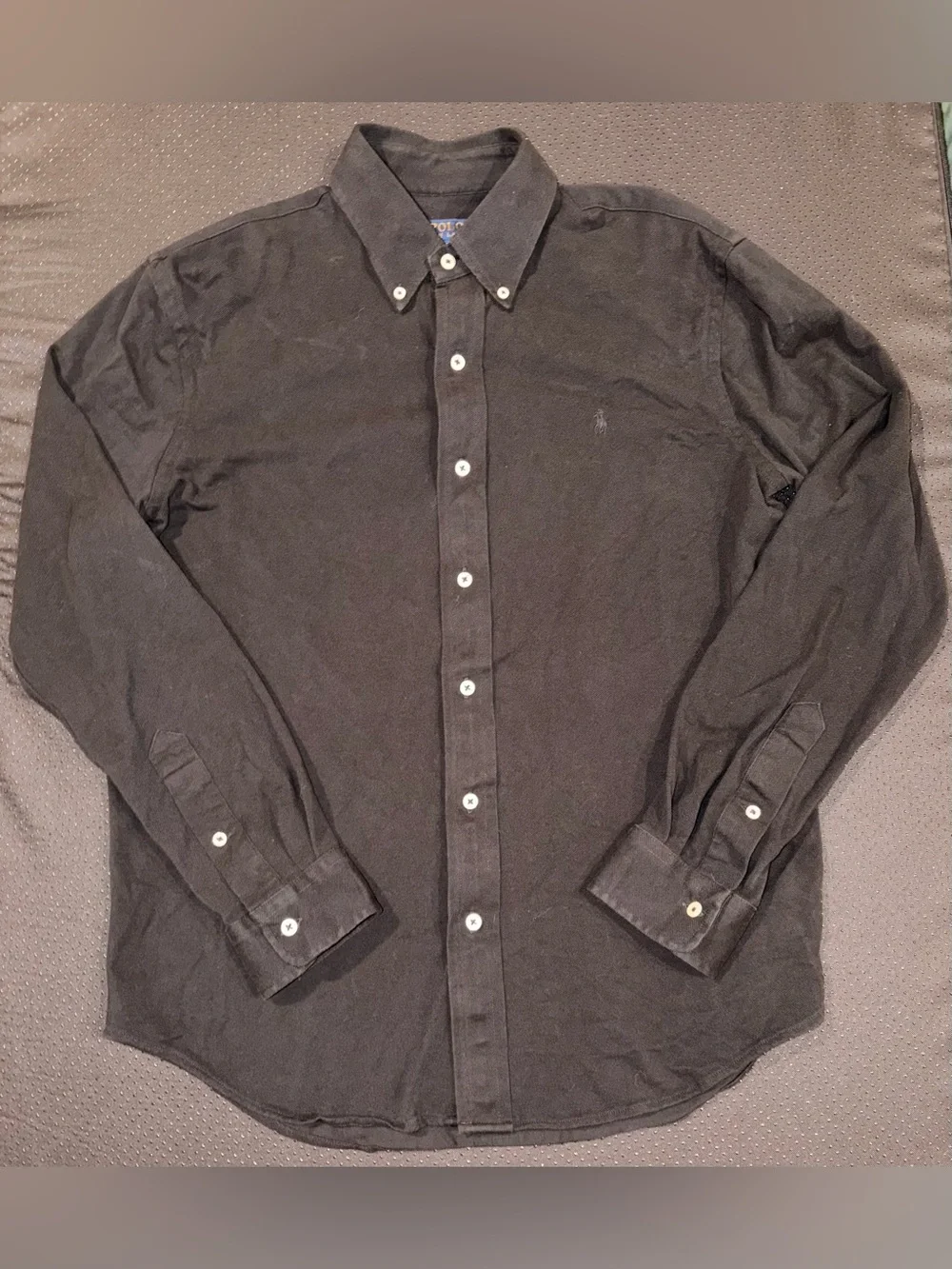 Polo Ralph Lauren Men's Medium Knit Oxford Button-Down Long Sleeve Shirt Black